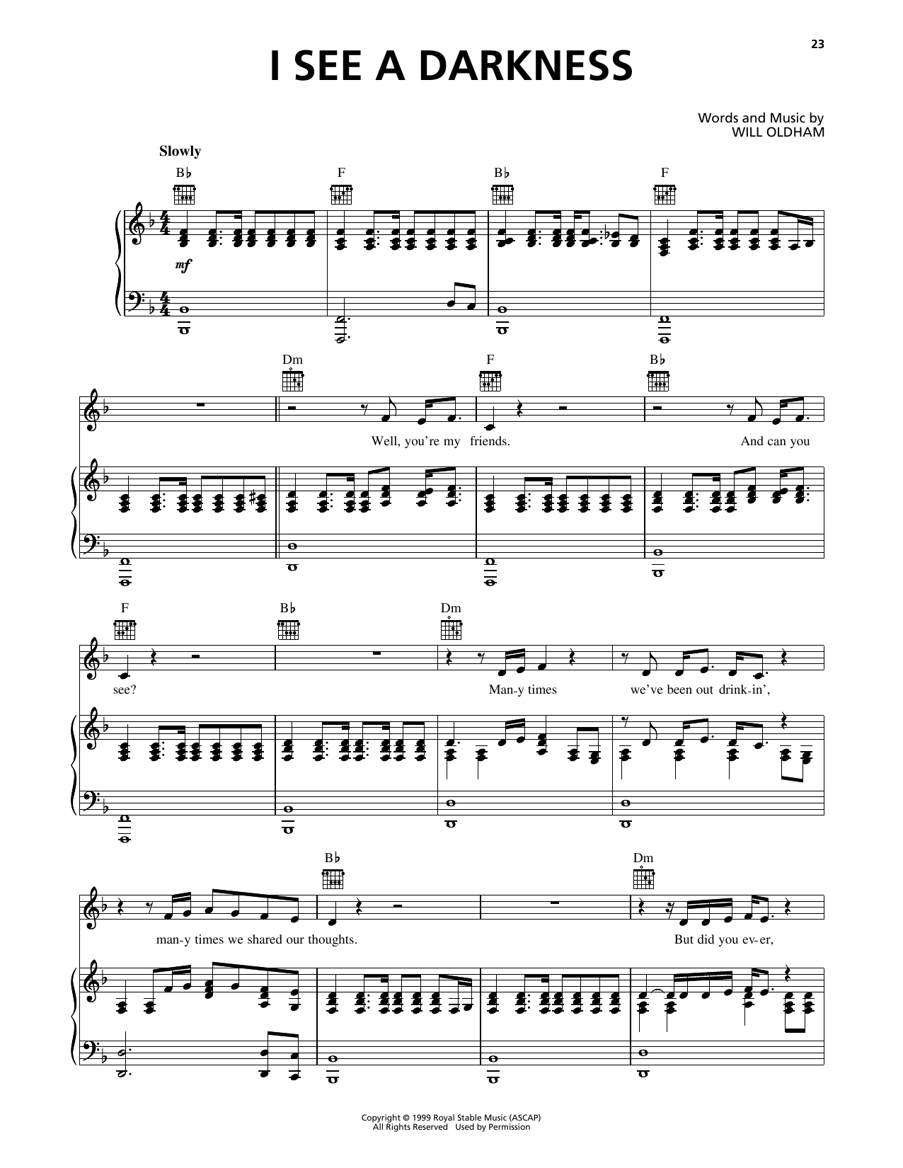 Johnny Cash I See A Darkness Sheet Music
