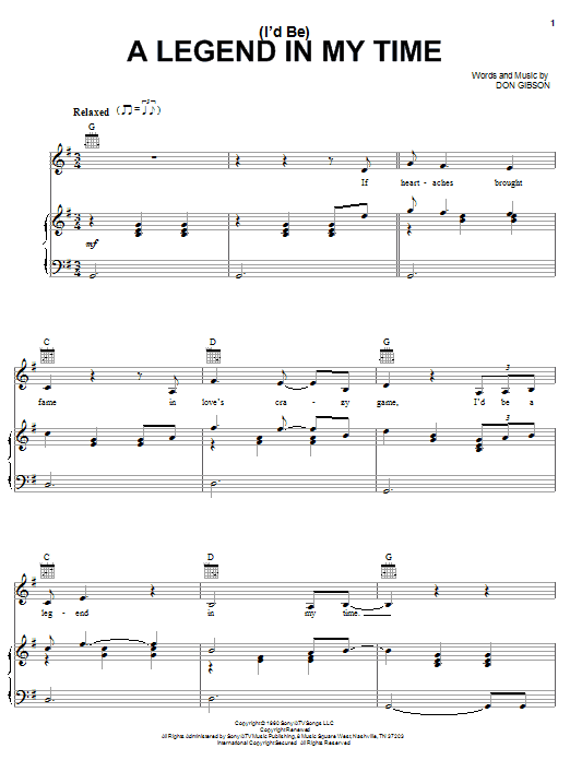 Johnny Cash (I'd Be) A Legend In My Time Sheet Music
