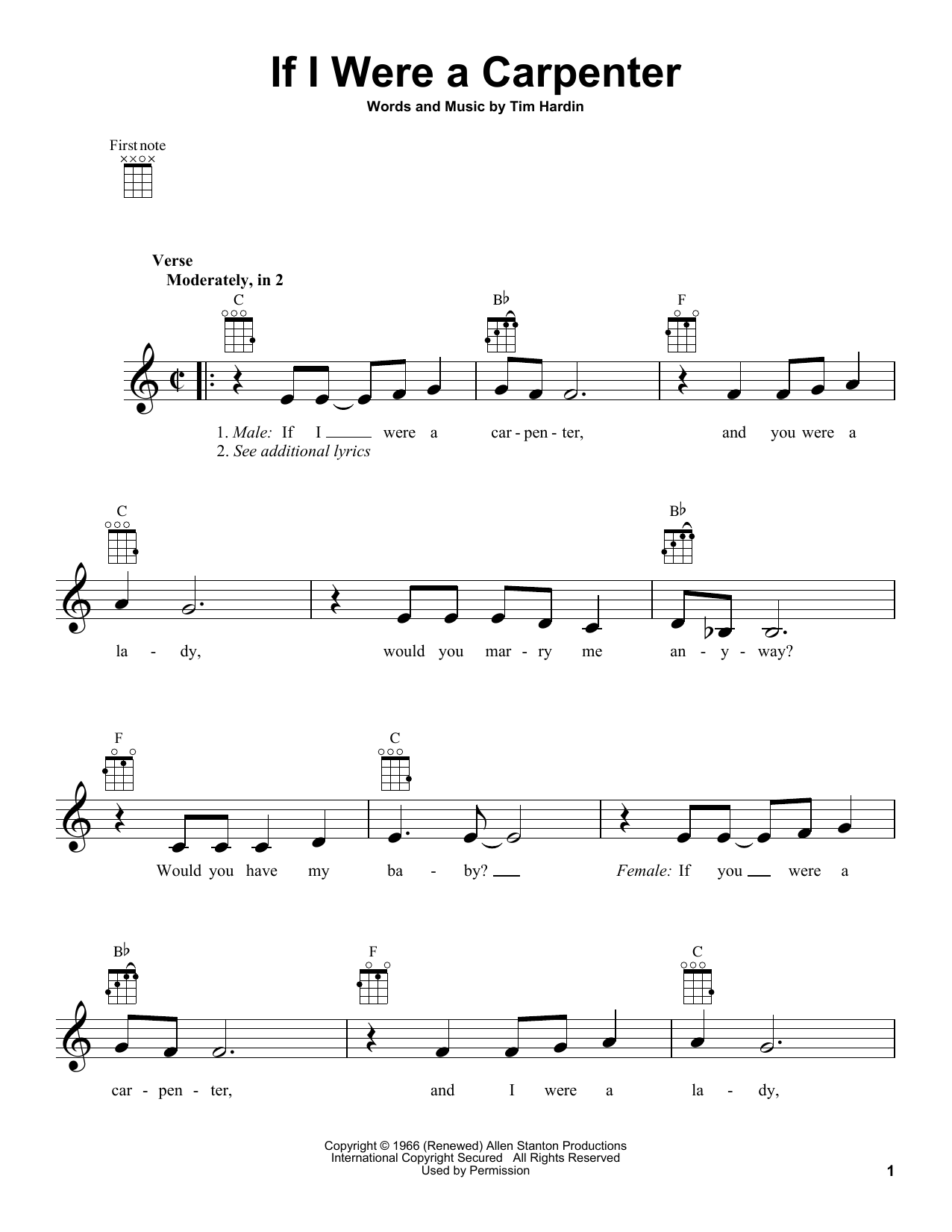 Johnny Cash & June Carter If I Were A Carpenter Sheet Music