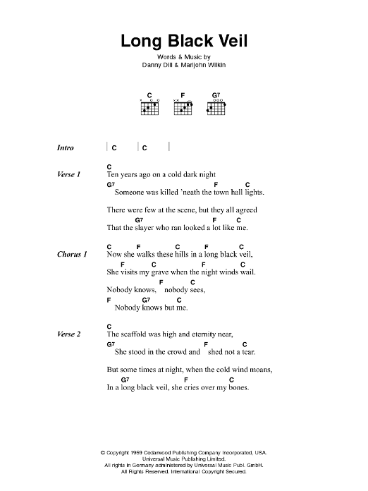 Johnny Cash Long Black Veil Sheet Music