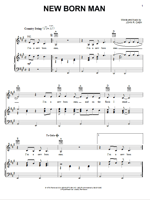 Johnny Cash New Born Man Sheet Music