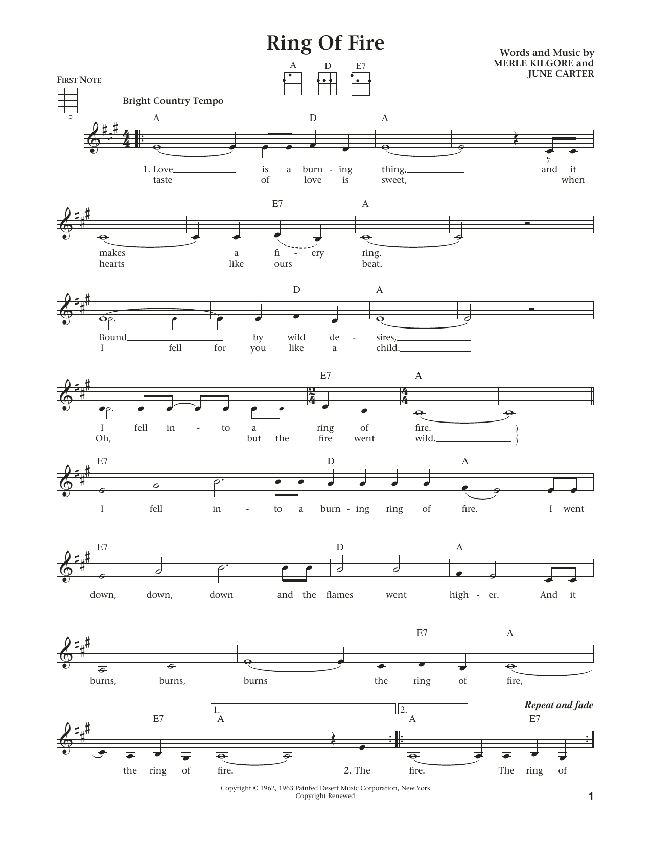 Johnny Cash Ring Of Fire (from The Daily Ukulele) (arr. Liz and Jim Beloff) Sheet Music