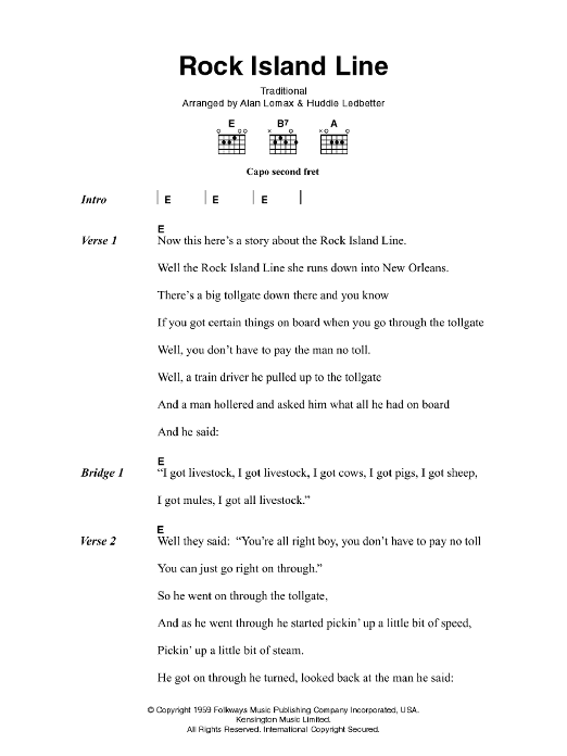 Johnny Cash Rock Island Line Sheet Music