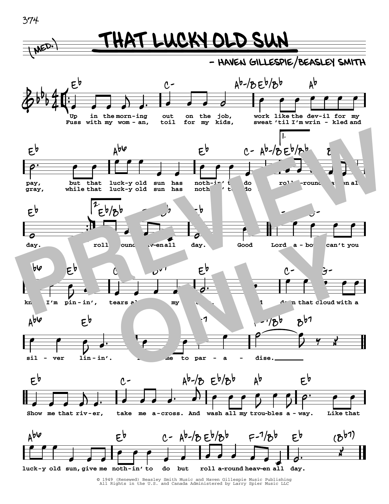 Johnny Cash That Lucky Old Sun (High Voice) Sheet Music
