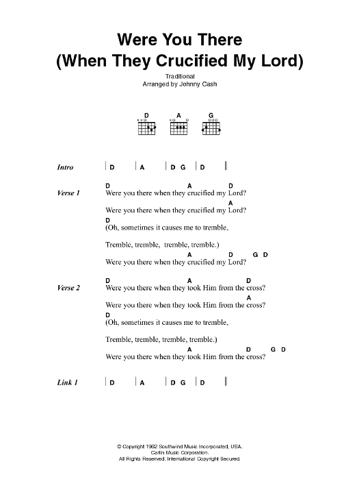Johnny Cash Were You There (When They Crucified My Lord) Sheet Music