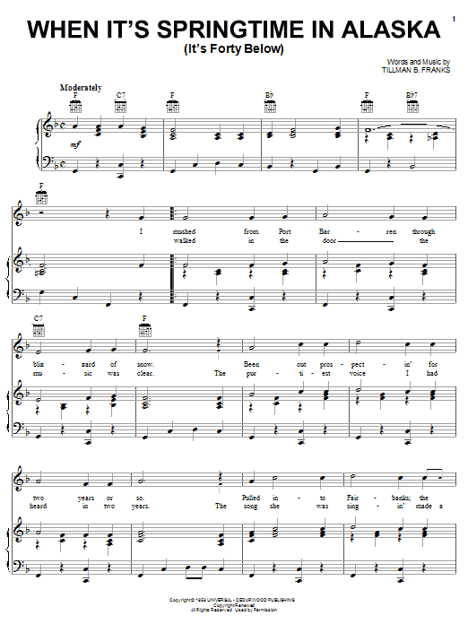 Johnny Horton When It's Springtime In Alaska (It's Forty Below) Sheet Music