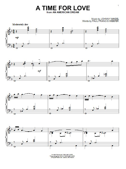 Johnny Mandel A Time For Love Sheet Music