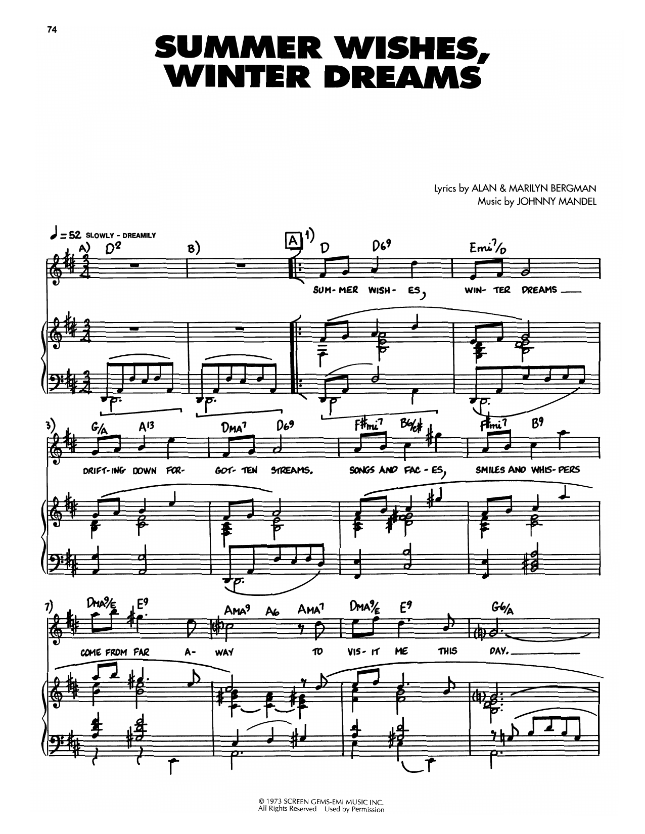 Johnny Mandel Summer Wishes, Winter Dreams Sheet Music
