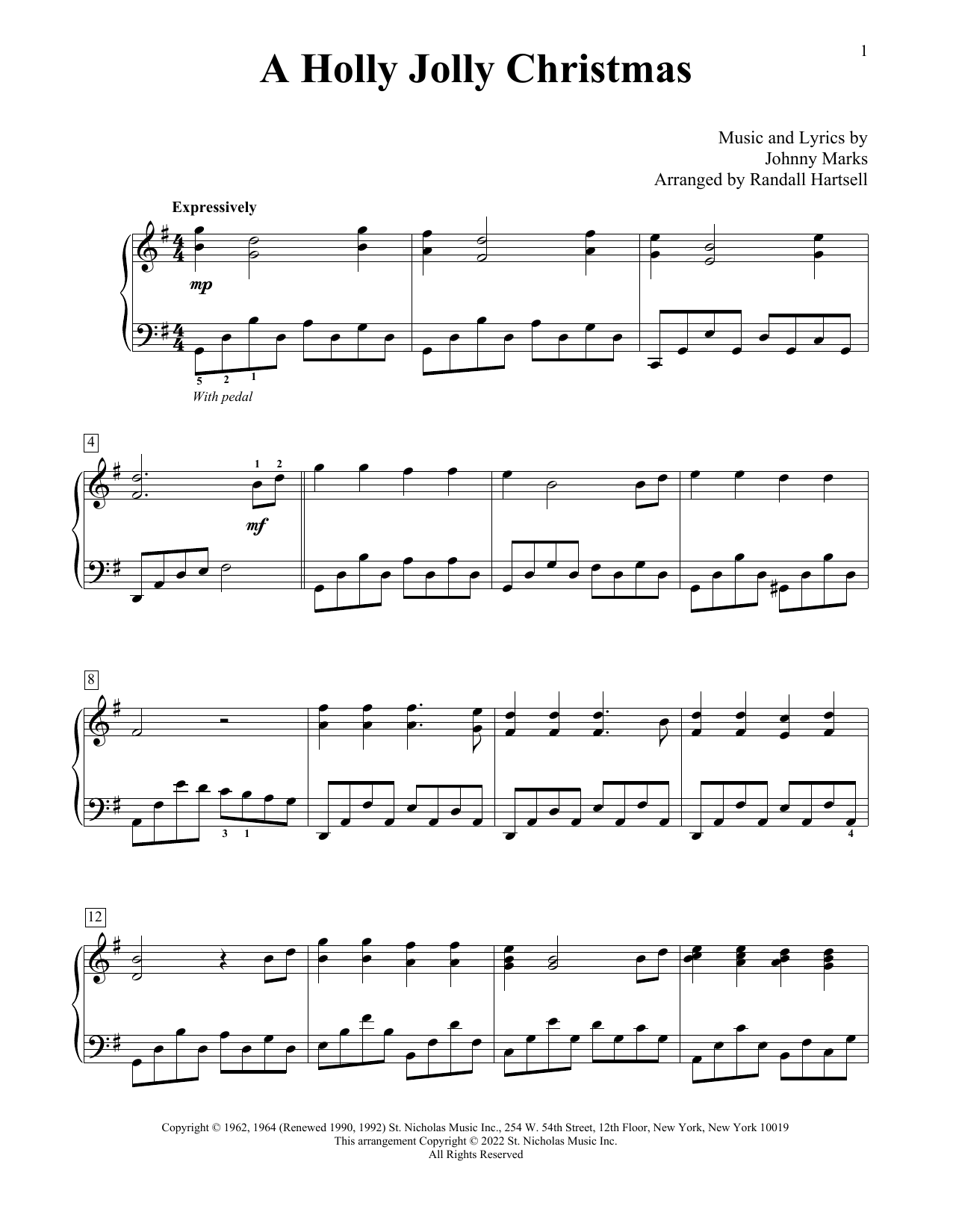 Johnny Marks A Holly Jolly Christmas (arr. Randall Hartsell) Sheet Music
