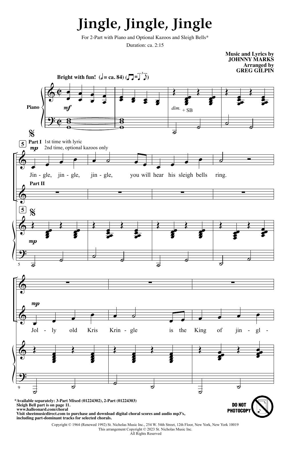 Johnny Marks Jingle, Jingle, Jingle (arr. Greg Gilpin) Sheet Music