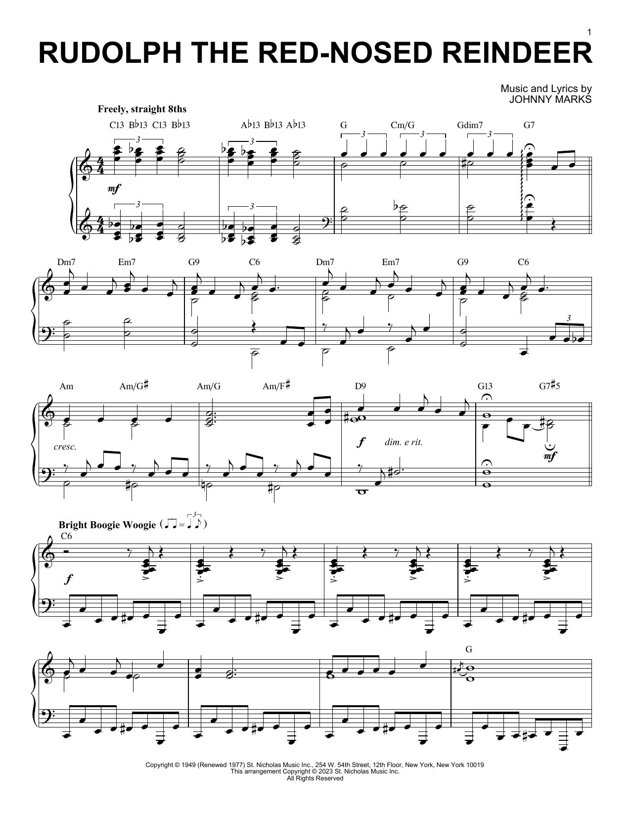 Johnny Marks Rudolph The Red-Nosed Reindeer [Boogie Woogie version] (arr. Brent Edstrom) Sheet Music