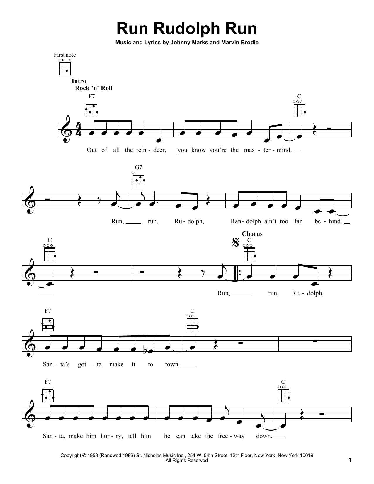 Johnny Marks Run Rudolph Run Sheet Music