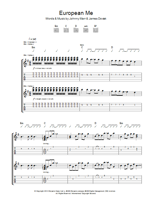 Johnny Marr European Me Sheet Music
