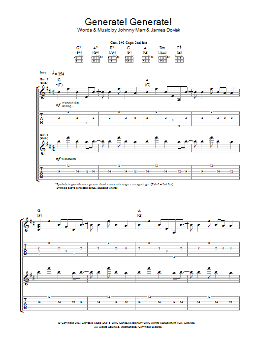 Johnny Marr Generate! Generate! Sheet Music