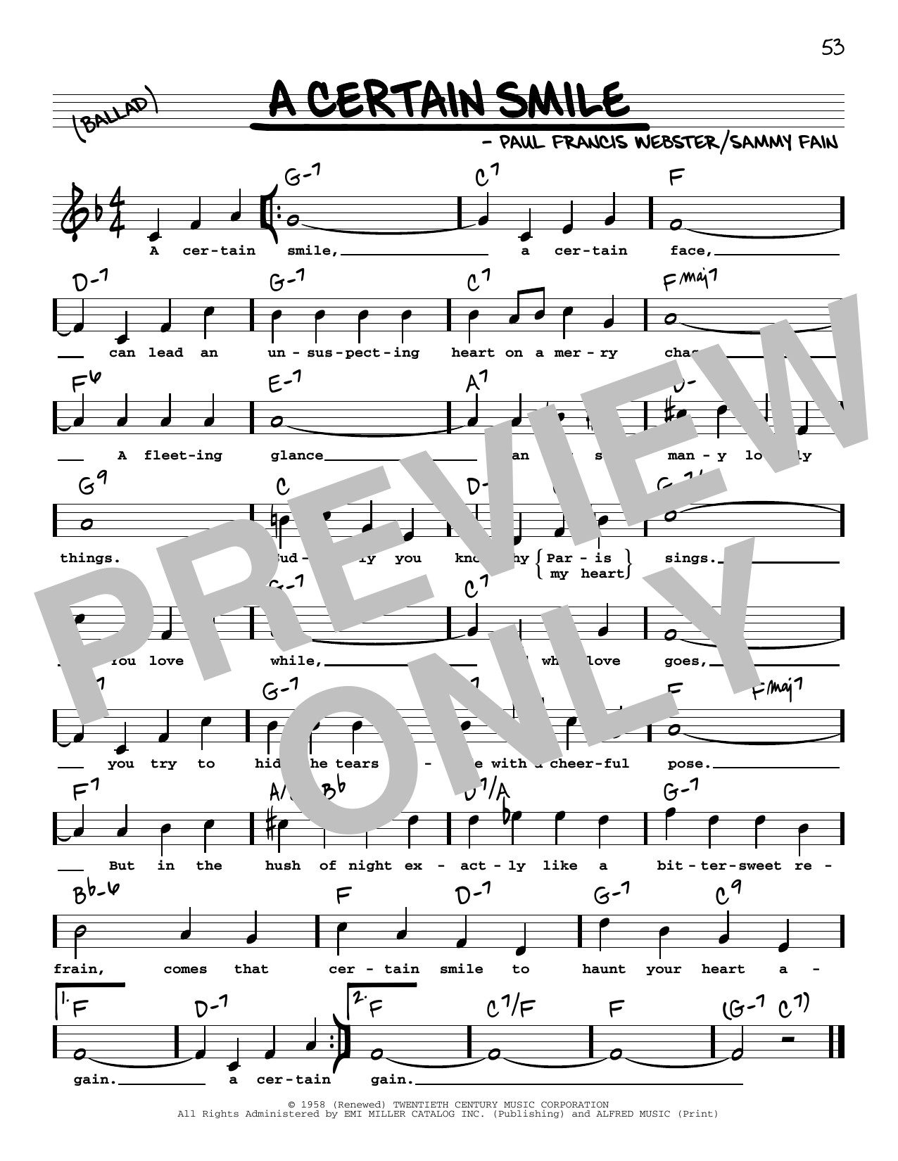 Johnny Mathis A Certain Smile (High Voice) Sheet Music