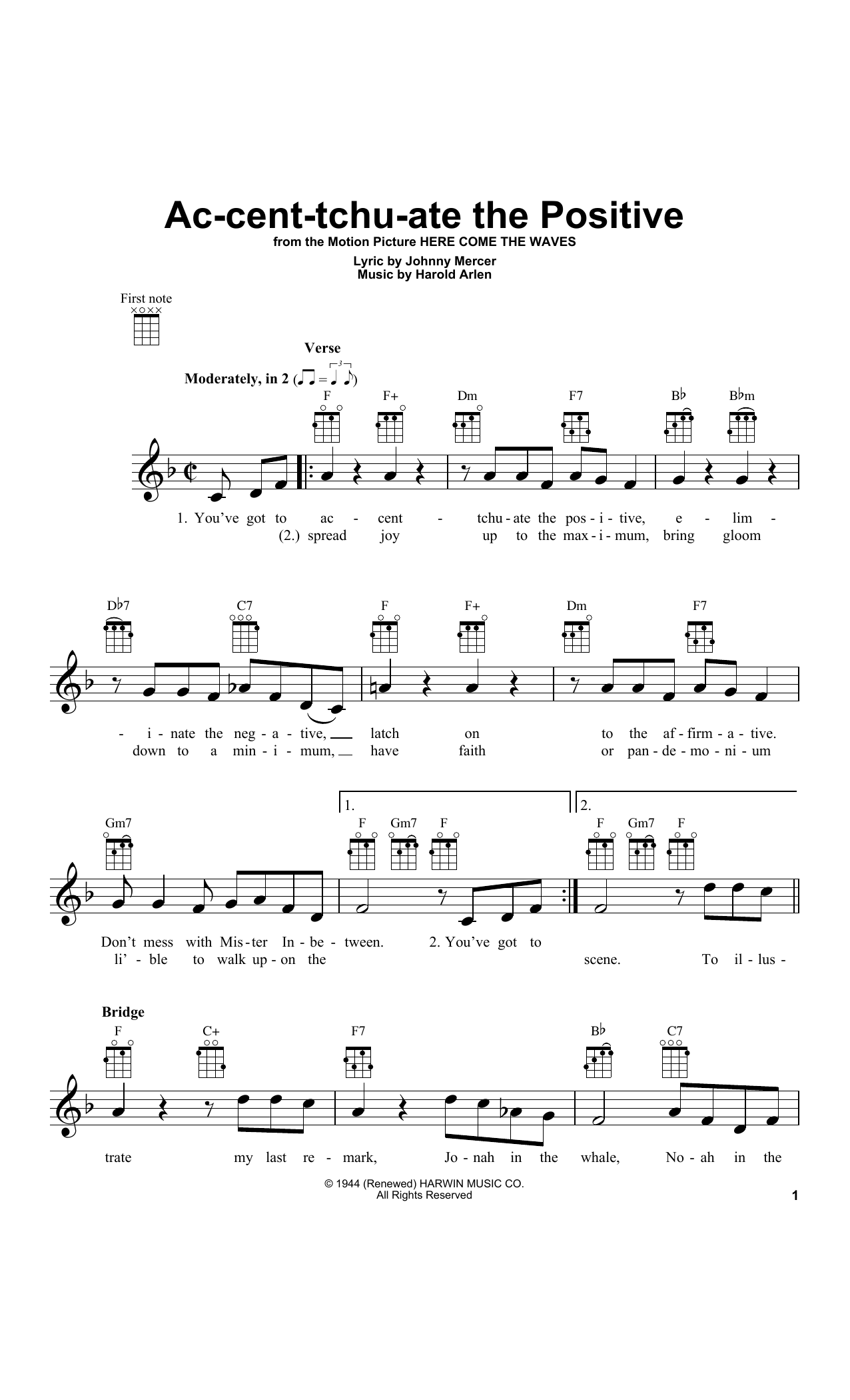 Johnny Mercer Ac-cent-tchu-ate The Positive Sheet Music