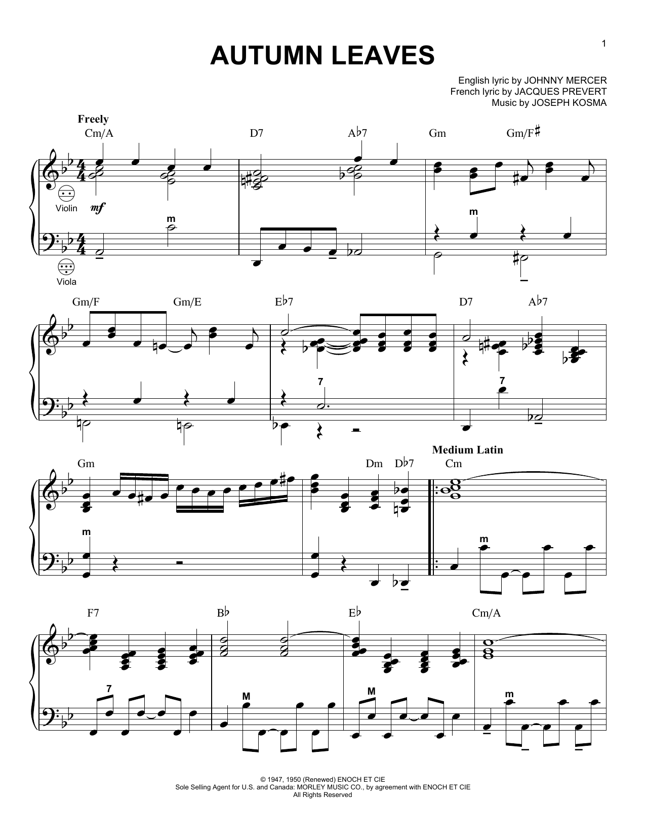 Johnny Mercer Autumn Leaves (arr. Gary Meisner) Sheet Music