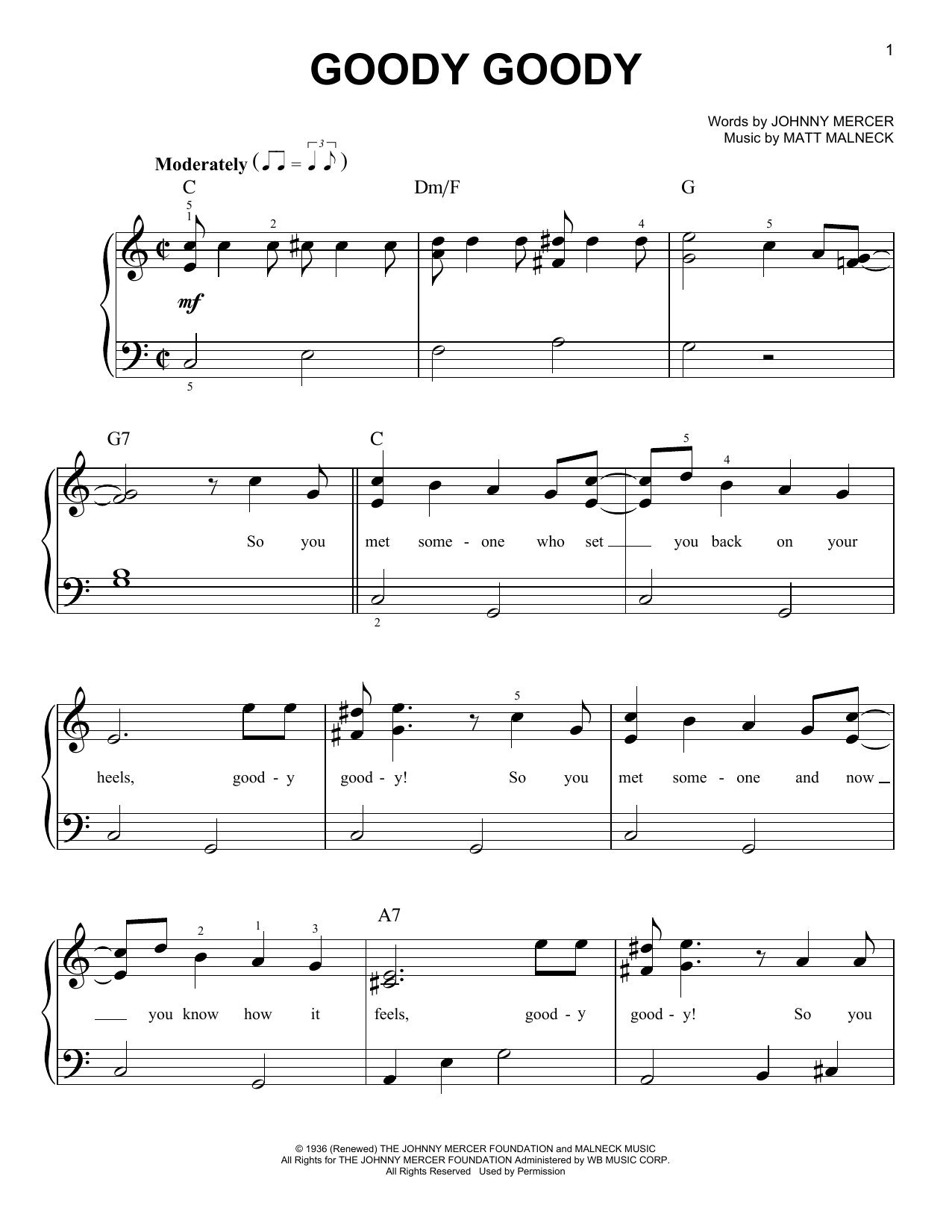 Johnny Mercer Goody Goody Sheet Music