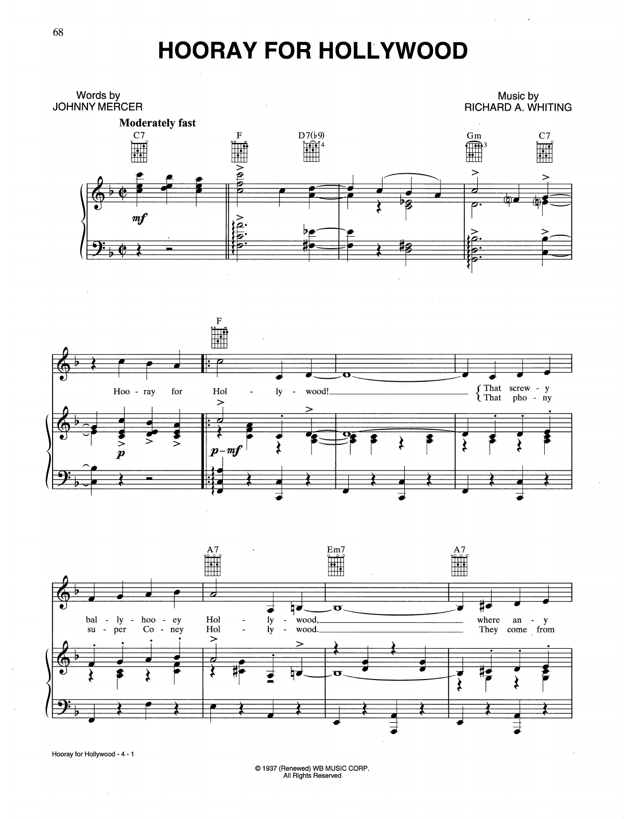 Johnny Mercer Hooray For Hollywood Sheet Music