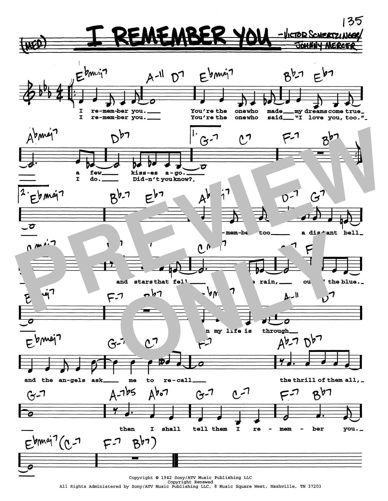 Johnny Mercer I Remember You (Low Voice) Sheet Music