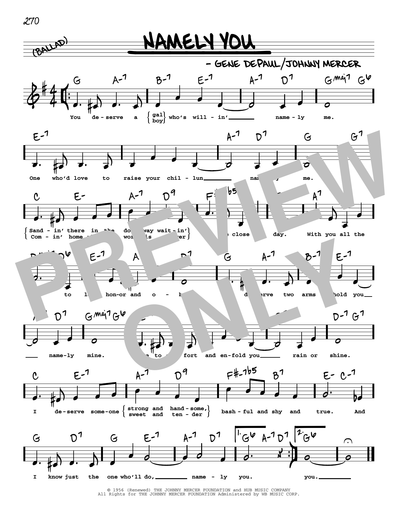 Johnny Mercer Namely You (Low Voice) Sheet Music
