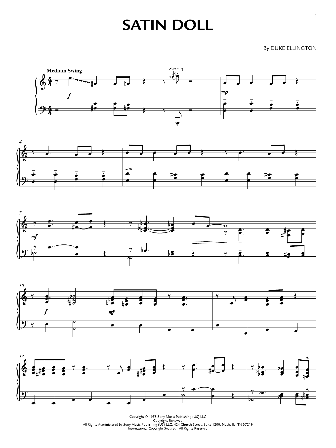 Johnny Mercer Satin Doll Sheet Music
