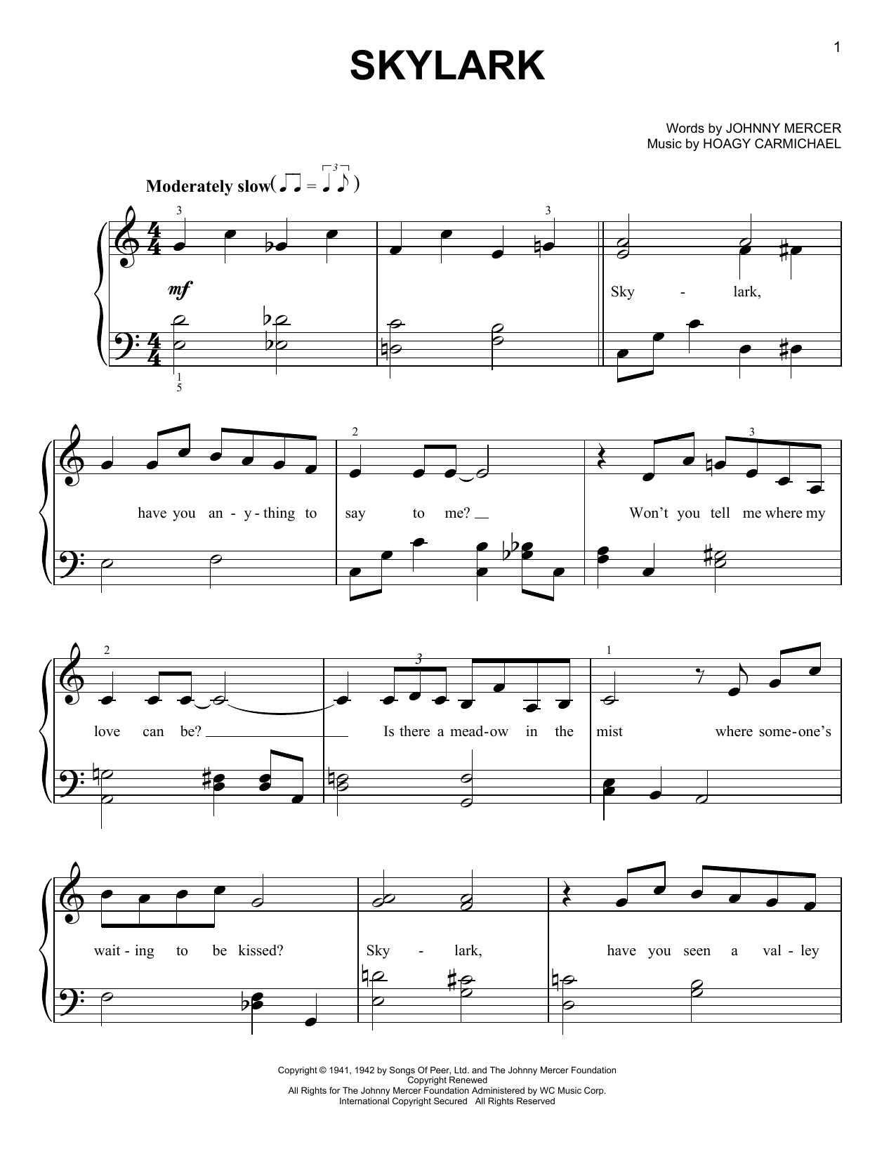 Johnny Mercer Skylark Sheet Music