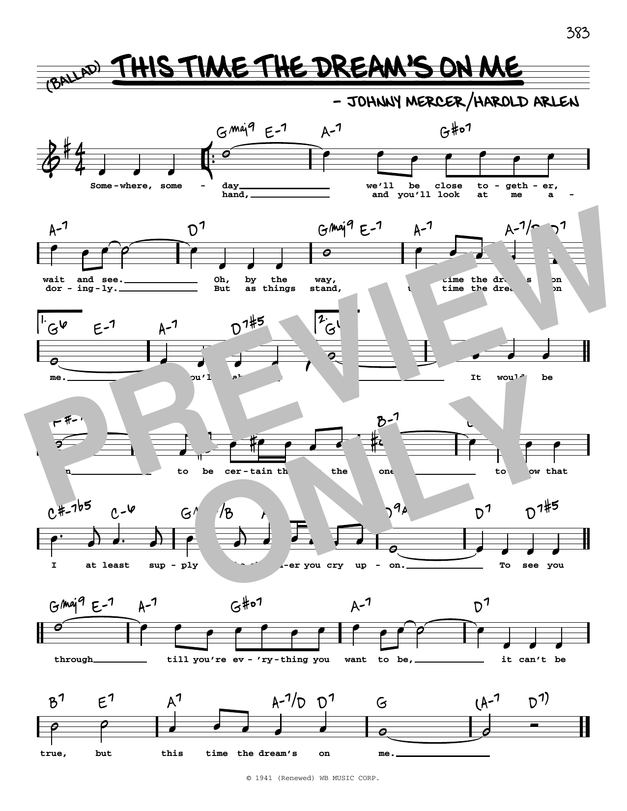 Johnny Mercer This Time The Dream's On Me (High Voice) Sheet Music