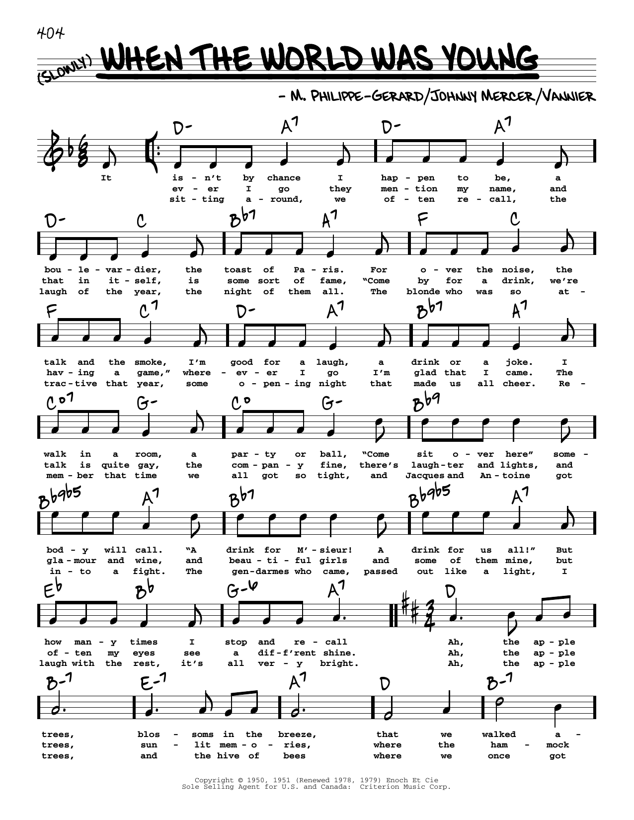 Johnny Mercer When The World Was Young (High Voice) Sheet Music