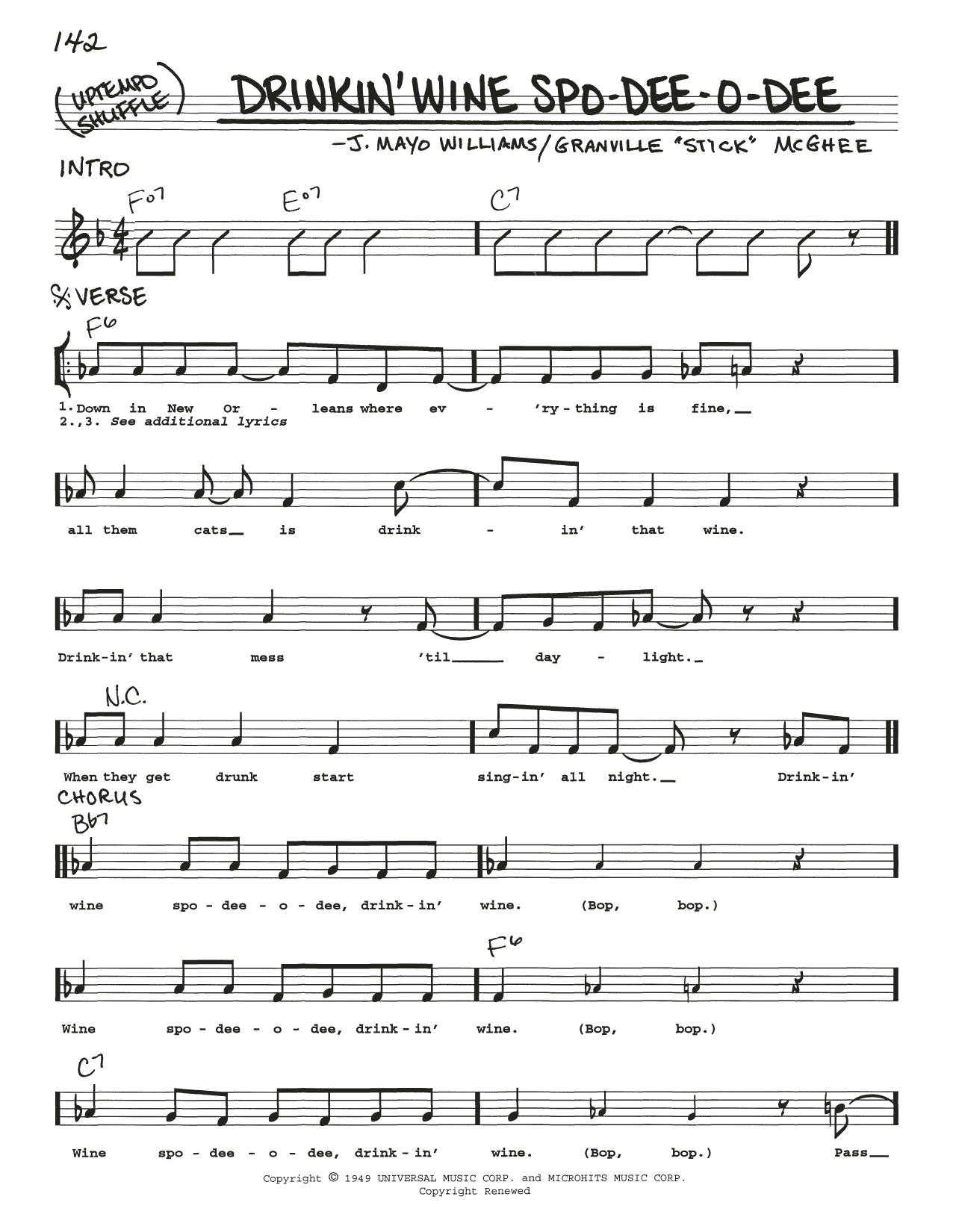Johnny Otis Drinkin' Wine Spo-Dee-O-Dee Sheet Music