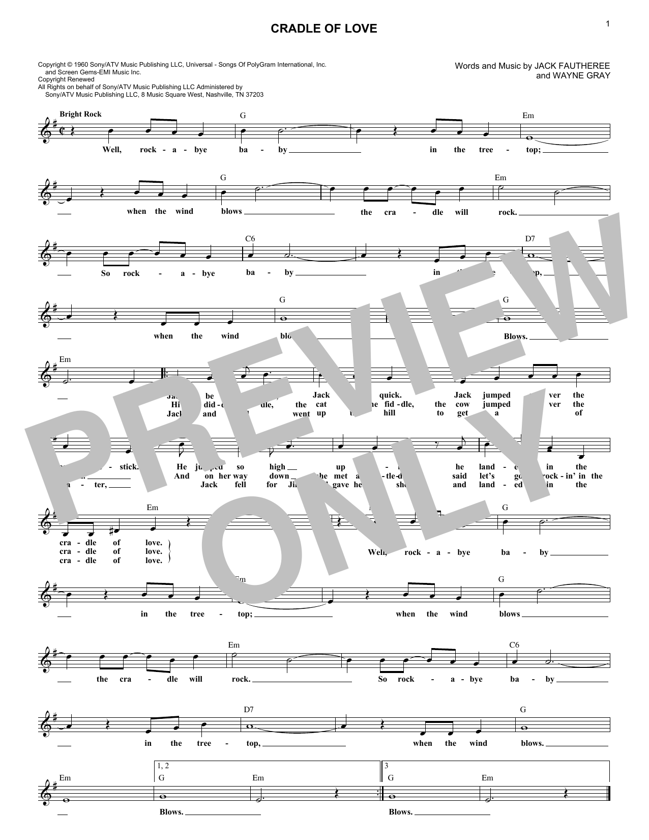 Johnny Preston Cradle Of Love Sheet Music