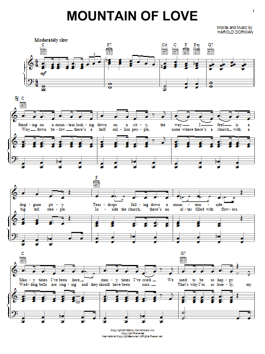 Johnny Rivers Mountain Of Love Sheet Music