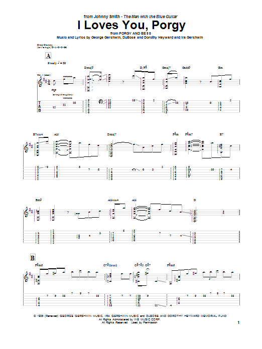 Johnny Smith I Loves You, Porgy Sheet Music