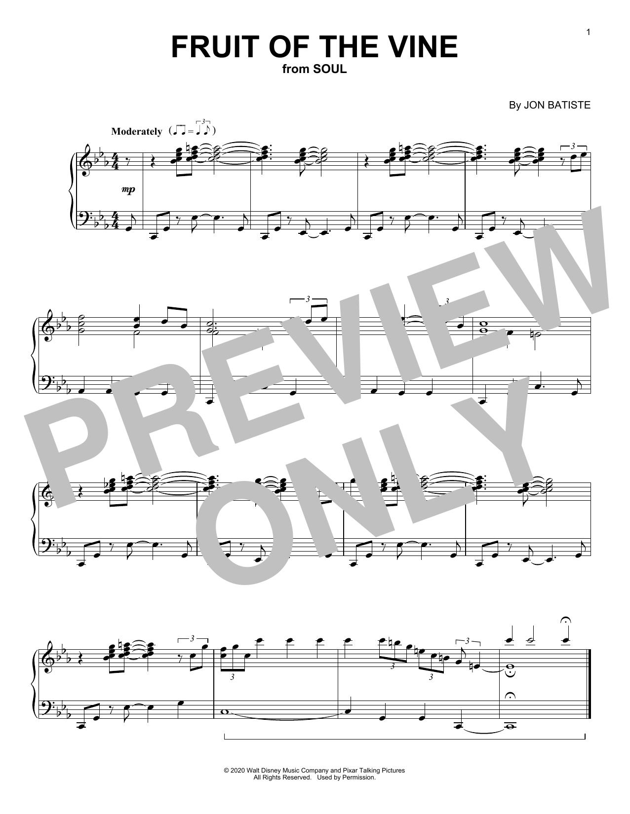 Jon Batiste Fruit Of The Vine (from Soul) Sheet Music