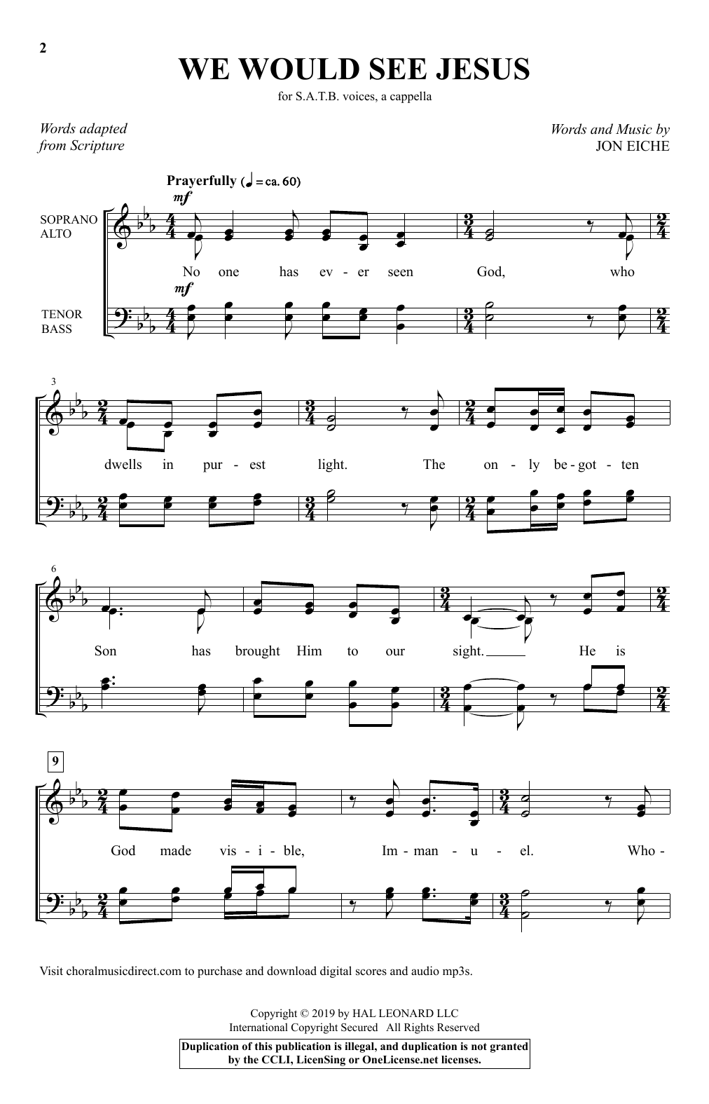 Jon Eiche We Would See Jesus Sheet Music