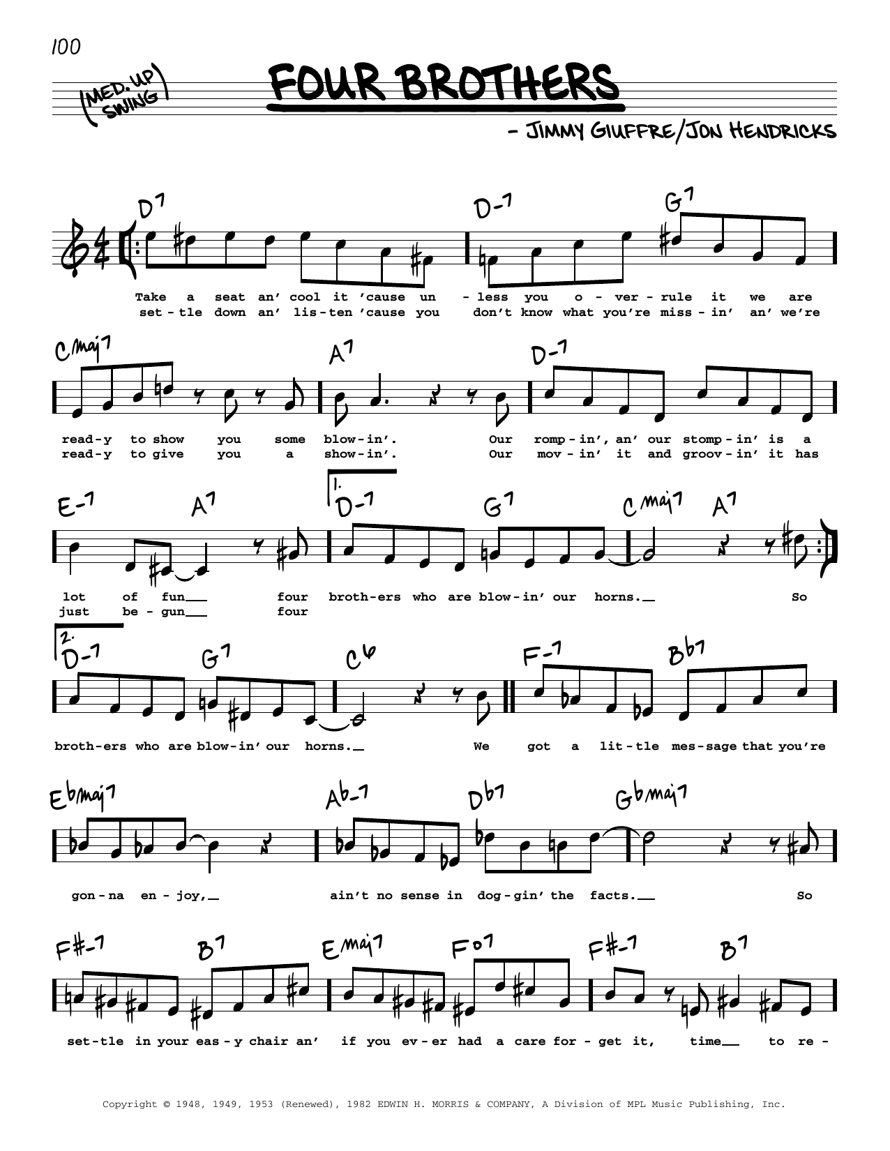 Jon Hendricks Four Brothers (High Voice) Sheet Music