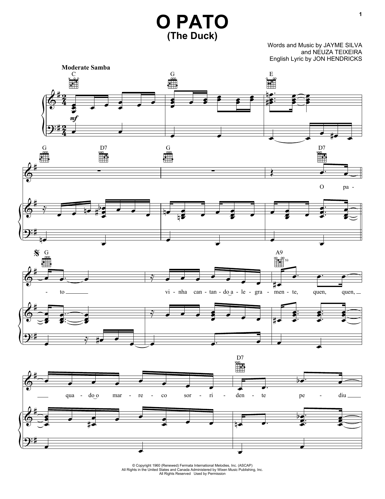 Jon Hendricks O Pato (The Duck) Sheet Music