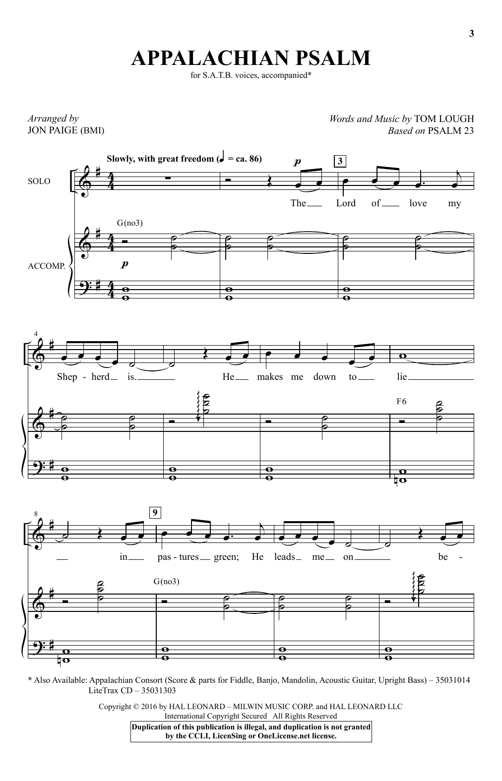 Jon Paige Appalachian Psalm Sheet Music