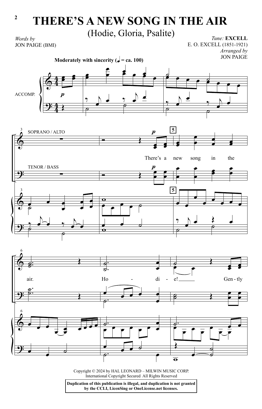 Jon Paige There's A New Song In The Air (Hodie, Gloria, Psallite) Sheet Music