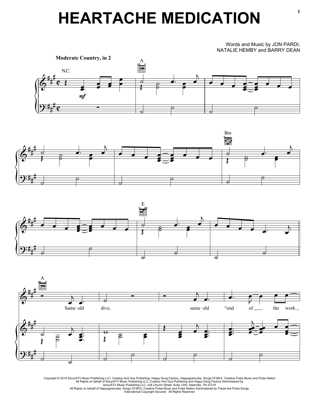 Jon Pardi Heartache Medication Sheet Music