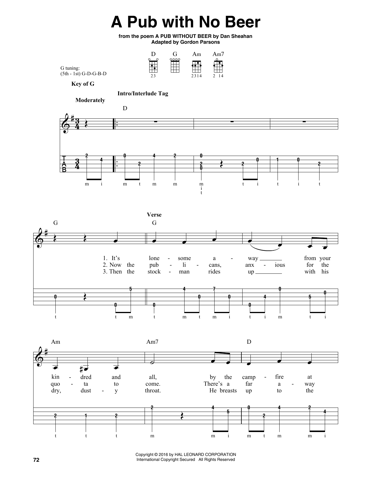 Slim Dusty A Pub With No Beer Sheet Music