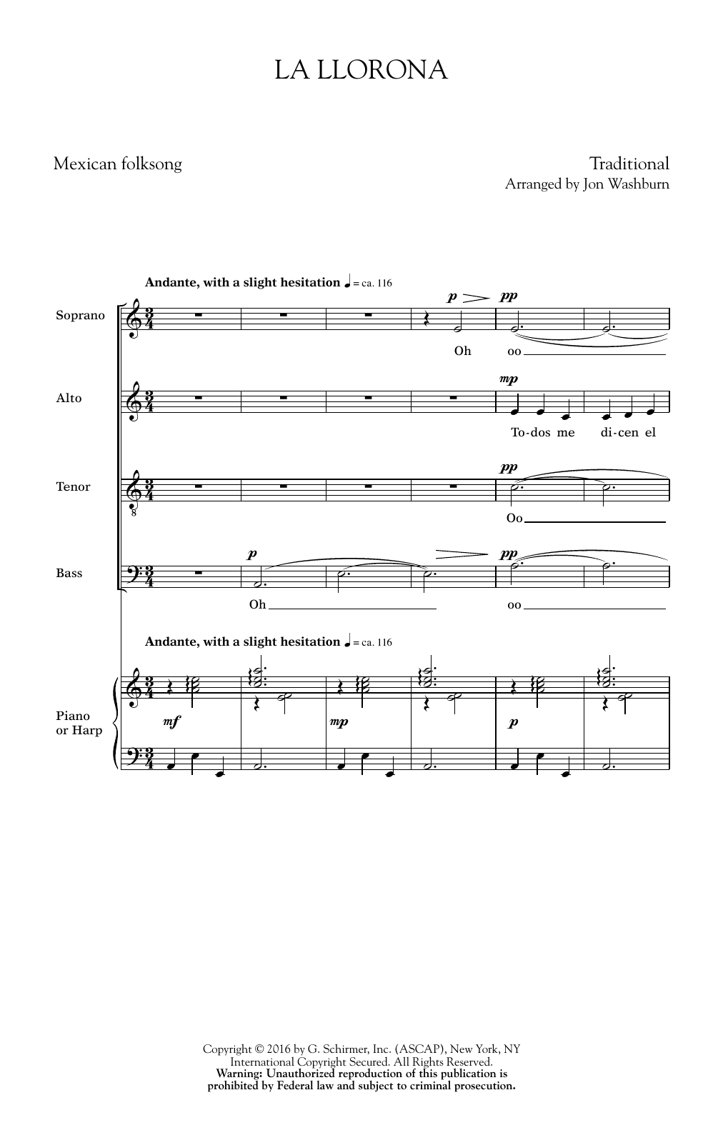 Jon Washburn La Llorona Sheet Music