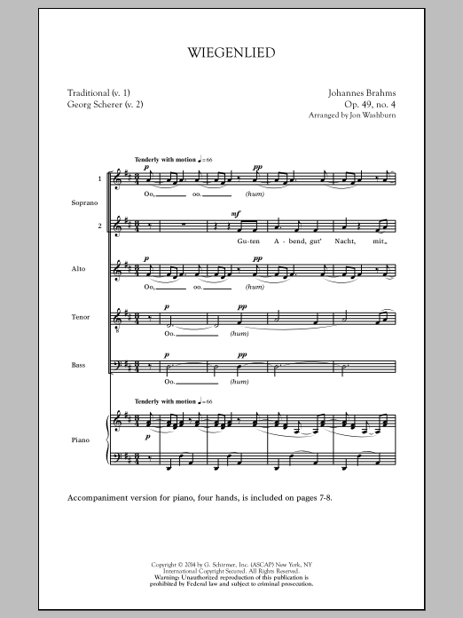 Jon Washburn Wiegenlied Sheet Music