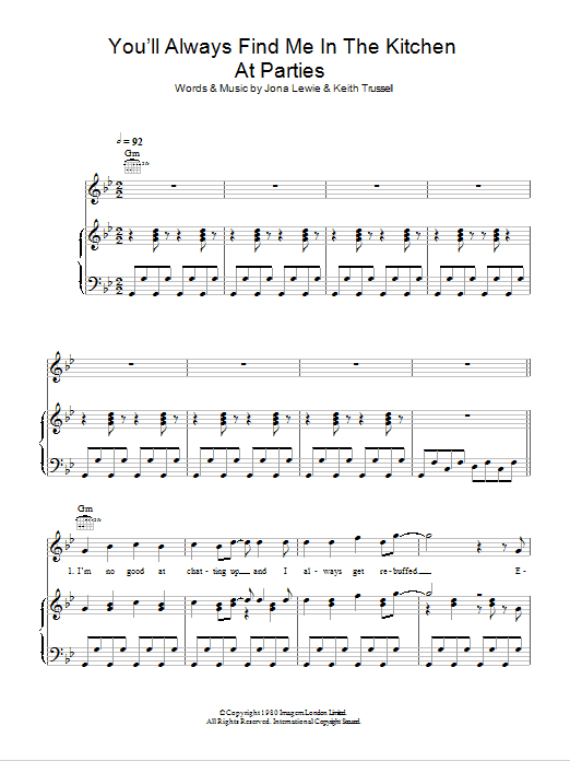 Jona Lewie You'll Always Find Me In The Kitchen At Parties Sheet Music