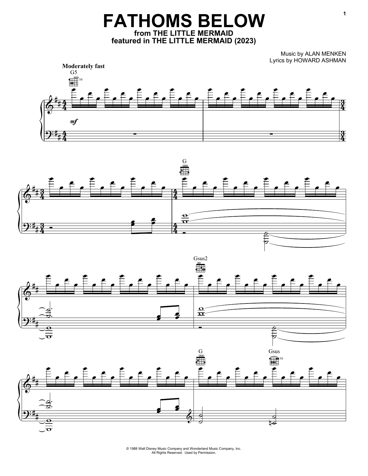 Jonah Hauer-King, John Dagleish and Christopher Fairbank Fathoms Below (from The Little Mermaid) (2023) Sheet Music