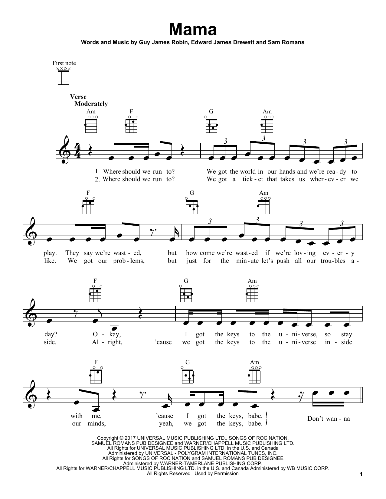 Jonas Blue Mama (feat. William Singe) Sheet Music