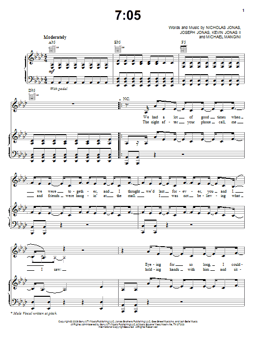 Jonas Brothers 7:05 Sheet Music
