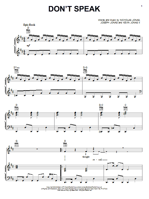Jonas Brothers Don't Speak Sheet Music