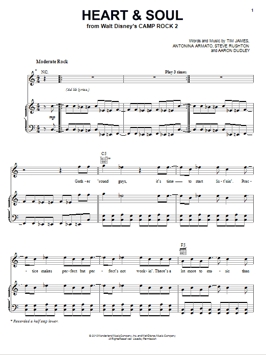 Jonas Brothers Heart And Soul (from Camp Rock 2) Sheet Music
