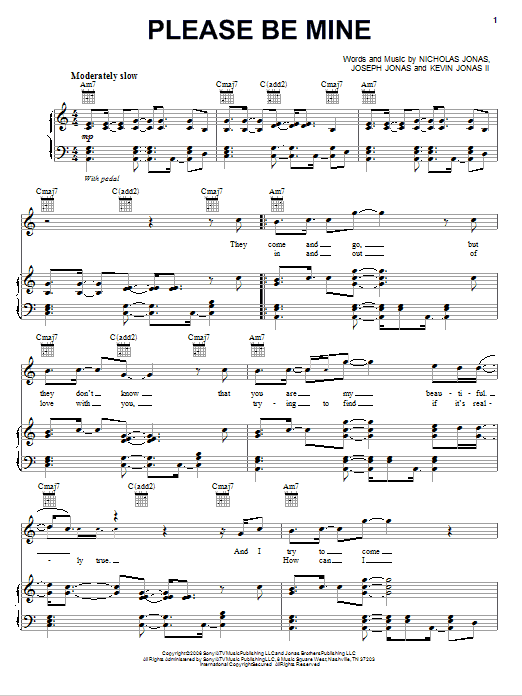 Jonas Brothers Please Be Mine Sheet Music